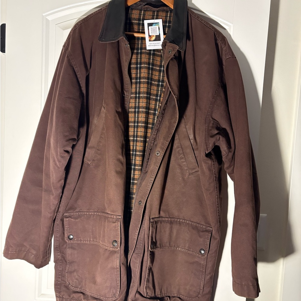 Men's Brown Workwear Jacket with Plaid Lining